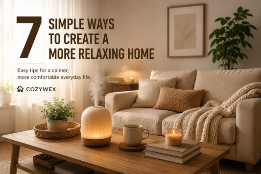 Cozy modern living room with warm lighting and relaxing home decor for a more comfortable everyday space