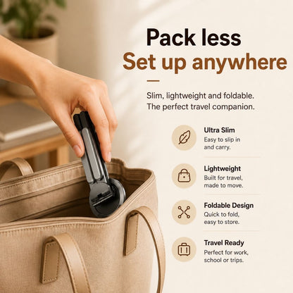 Foldable 3-in-1 Magnetic Laptop Stand that fits easily into any bag for work, school, or travel.