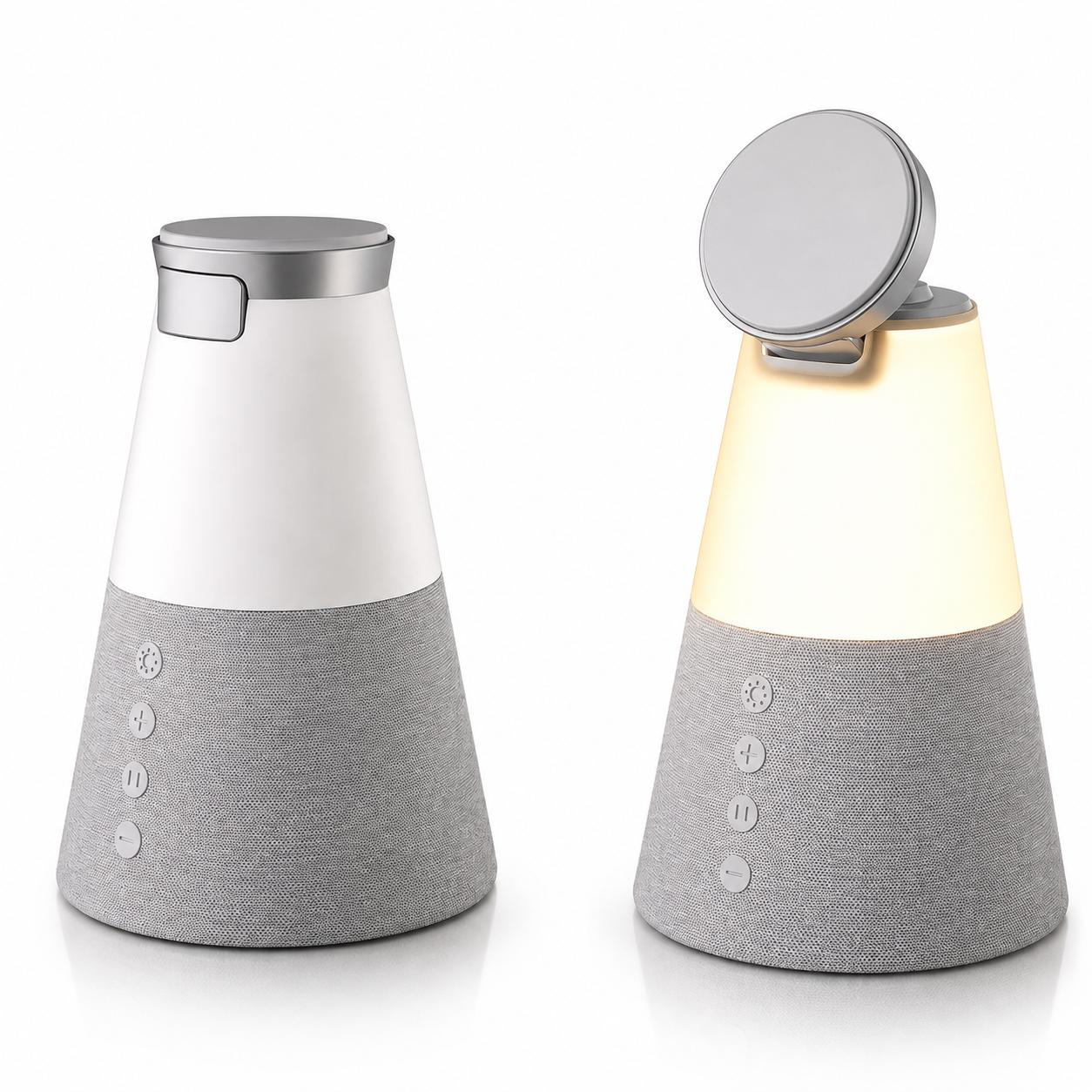 3-in-1 speaker night light showing closed and illuminated positions