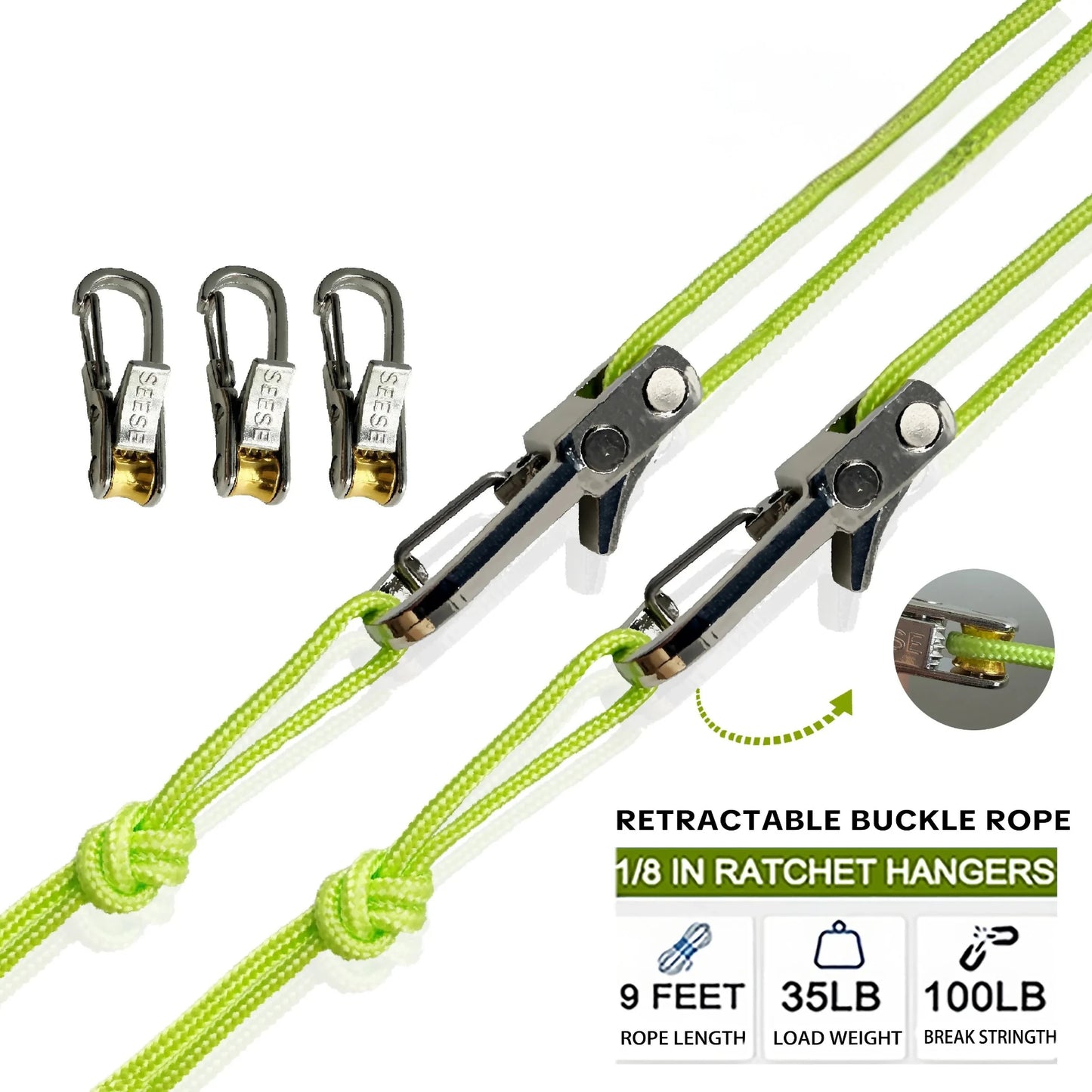 SEESE Retractable Buckle Rope-Adjustable Ropes 2026 New Rope Roller with Accessory Cord - Easy Secure Tie down for Outdoor,Camping, Marine Rope,And Boating Guy Lines ,Tools Gadgets,Truck Stuff ,Car Essentials