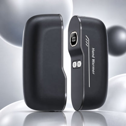 Black rechargeable magnetic hand warmer shown open