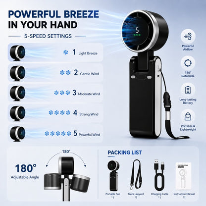 CozyWex Turbo Mini Fan with 5 adjustable speed settings, 180-degree airflow and LED display