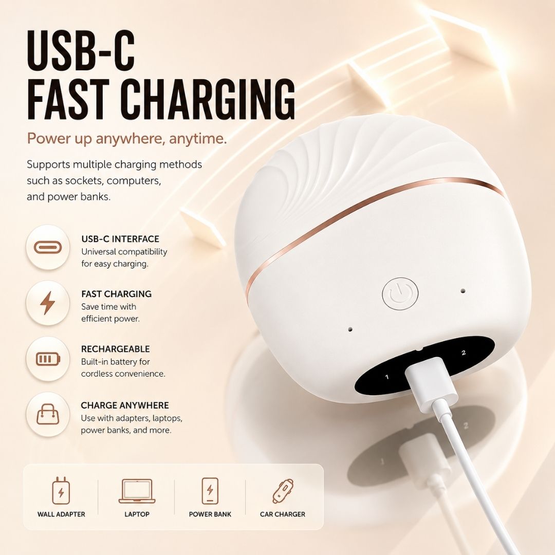 USB-C rechargeable cordless mini hair straightener compatible with wall adapters, laptops, power banks, and car chargers.