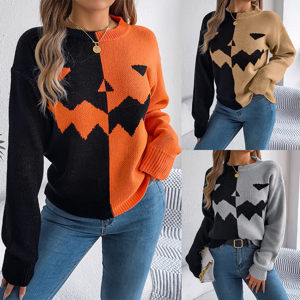Creepy pumpkin contrast sweater