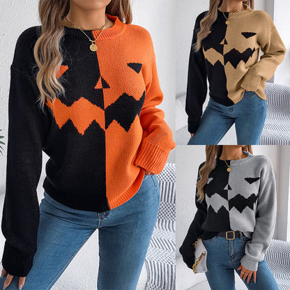 Creepy pumpkin contrast sweater