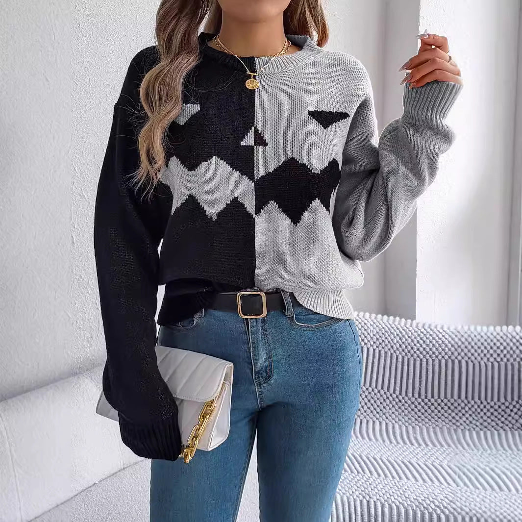 Gray pumpkin sweater worn casually