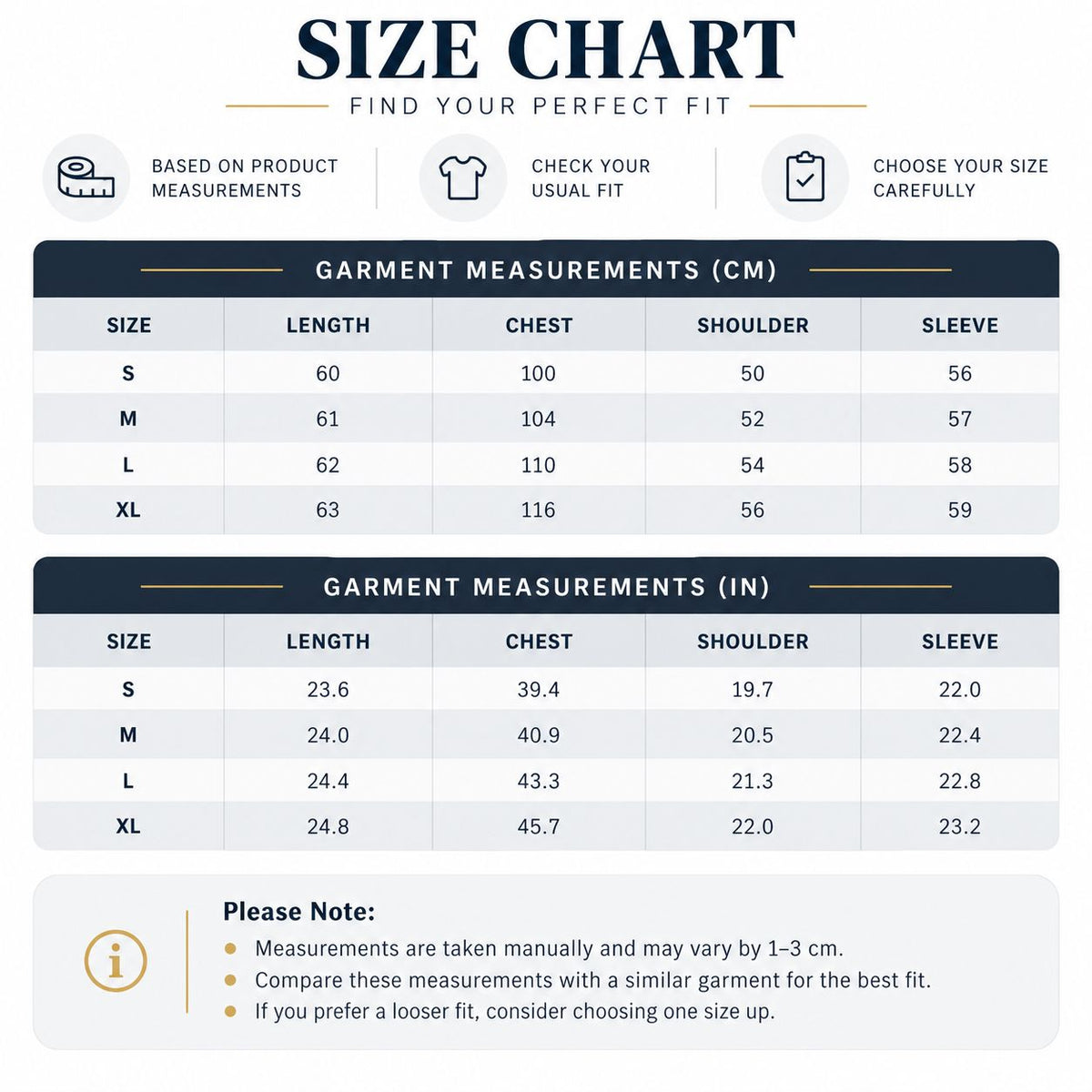 Halloween hoodie size chart with garment measurements in centimeters and inches for S to XL