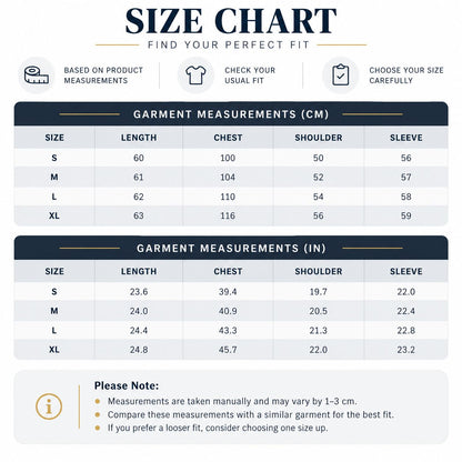 Halloween hoodie size chart with garment measurements in centimeters and inches for S to XL