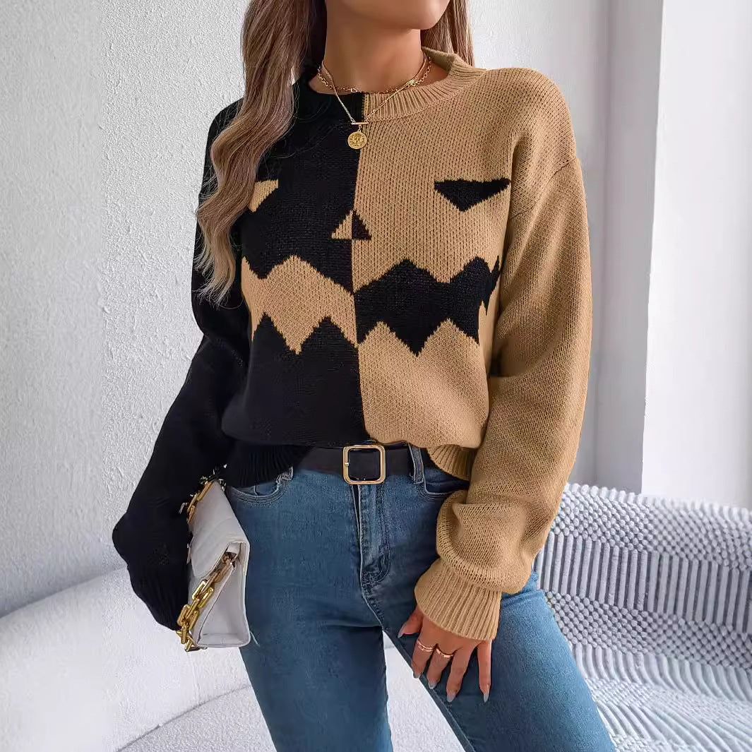 Tan and black pumpkin sweater
