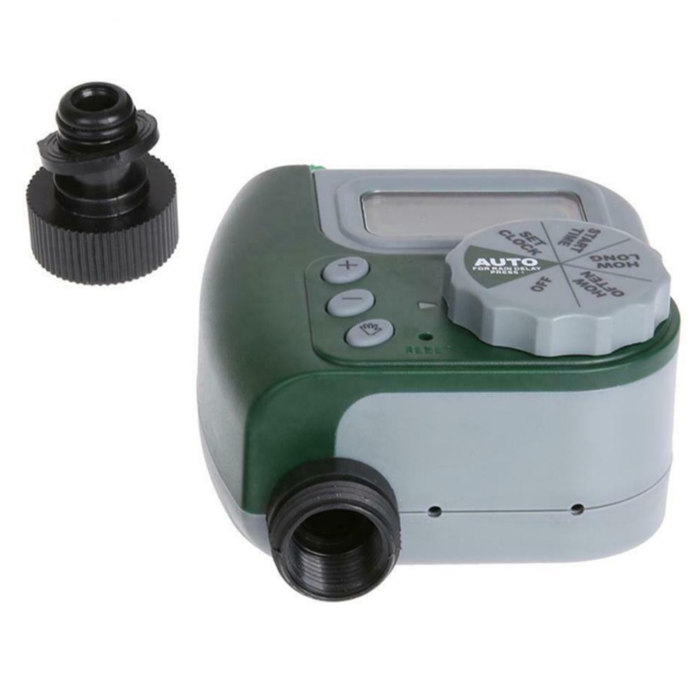 Bottom view of the digital garden water timer showing the hose connection