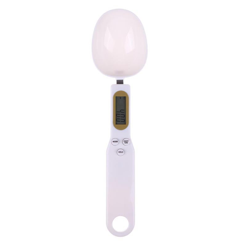Digital measuring spoon scale with white handle and LCD display