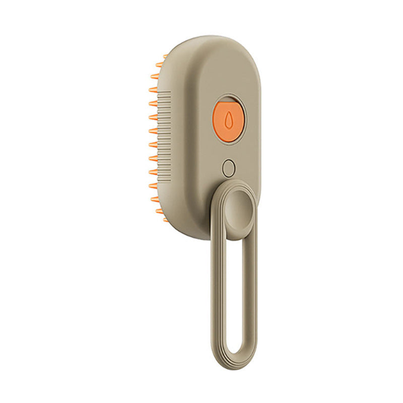 Brown electric pet grooming brush with soft bristles for cats and dogs