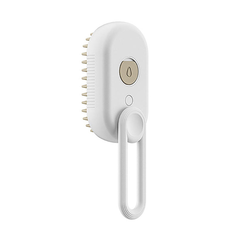 White electric pet grooming brush with soft bristles and ergonomic handle