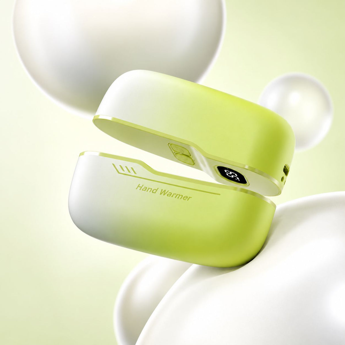 Green rechargeable magnetic hand warmer shown open