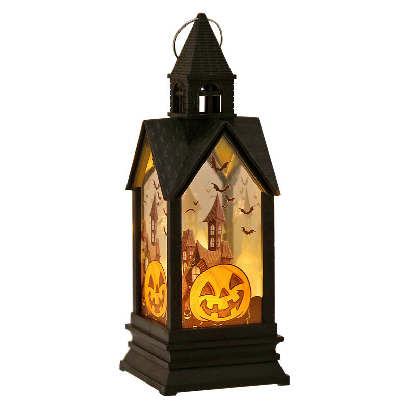 Full view of HAUNTED Pumpkin Lantern with glowing Halloween pumpkin design