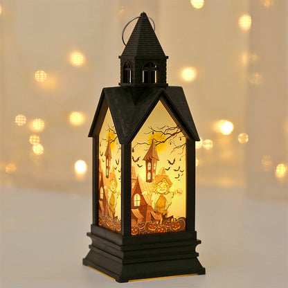 HAUNTED Scarecrow Lantern with glowing Halloween scarecrow and spooky house design