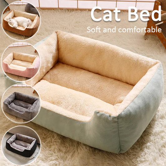 Plush pet bed with soft bolstered sides in a cozy home setting