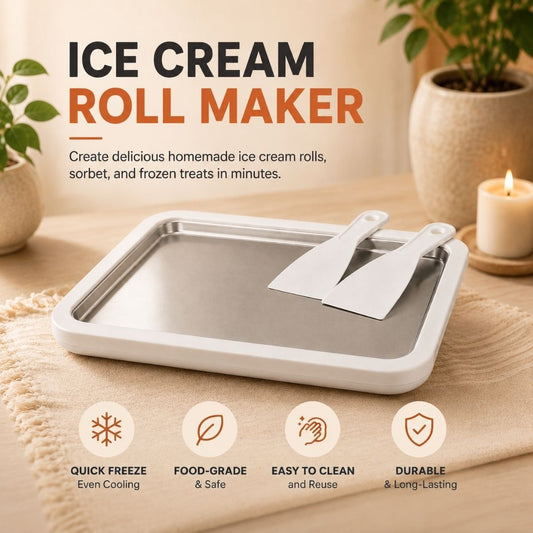 Ice Cream Roll Maker with stainless steel freezing plate and two spatulas