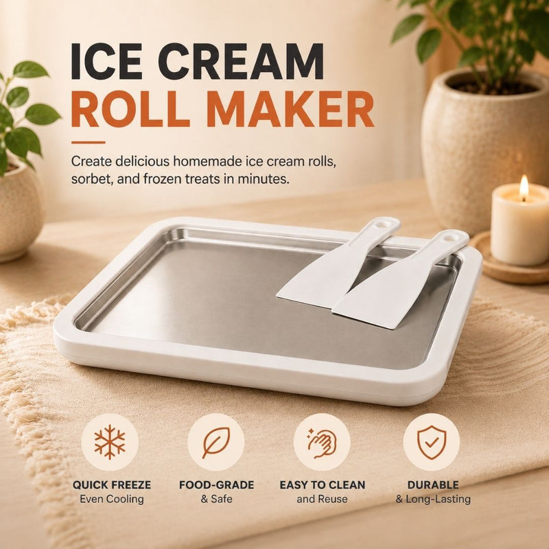 Ice Cream Roll Maker with stainless steel freezing plate and two spatulas