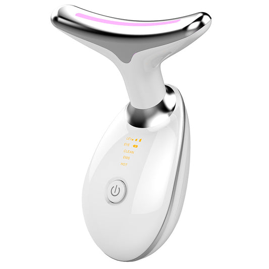 LED facial and neck massager with microcurrent and warming modes