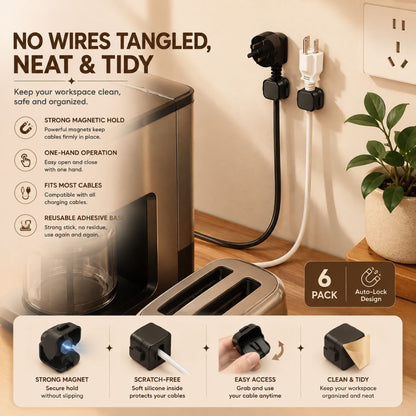 Magnetic Cable Clips mounted beside a countertop, keeping appliance power cords organized, secure, and within easy reach.