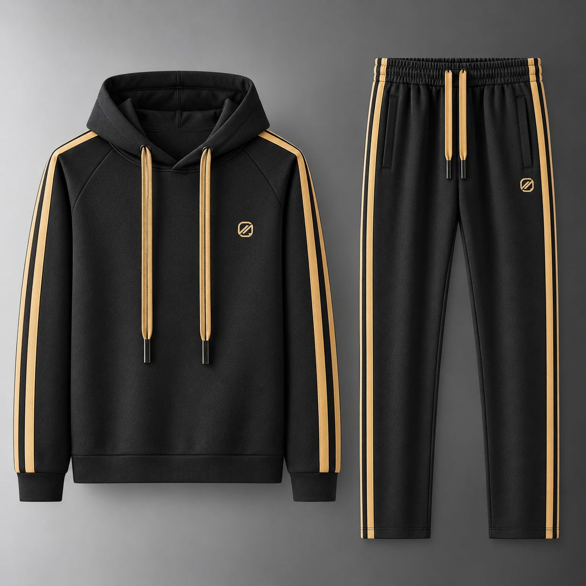 Onyx black men's hoodie and matching pants shown as a complete two-piece set