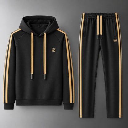 Onyx black men's hoodie and matching pants shown as a complete two-piece set