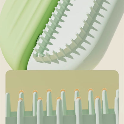 Close-up of flexible grooming bristles on a pet brush