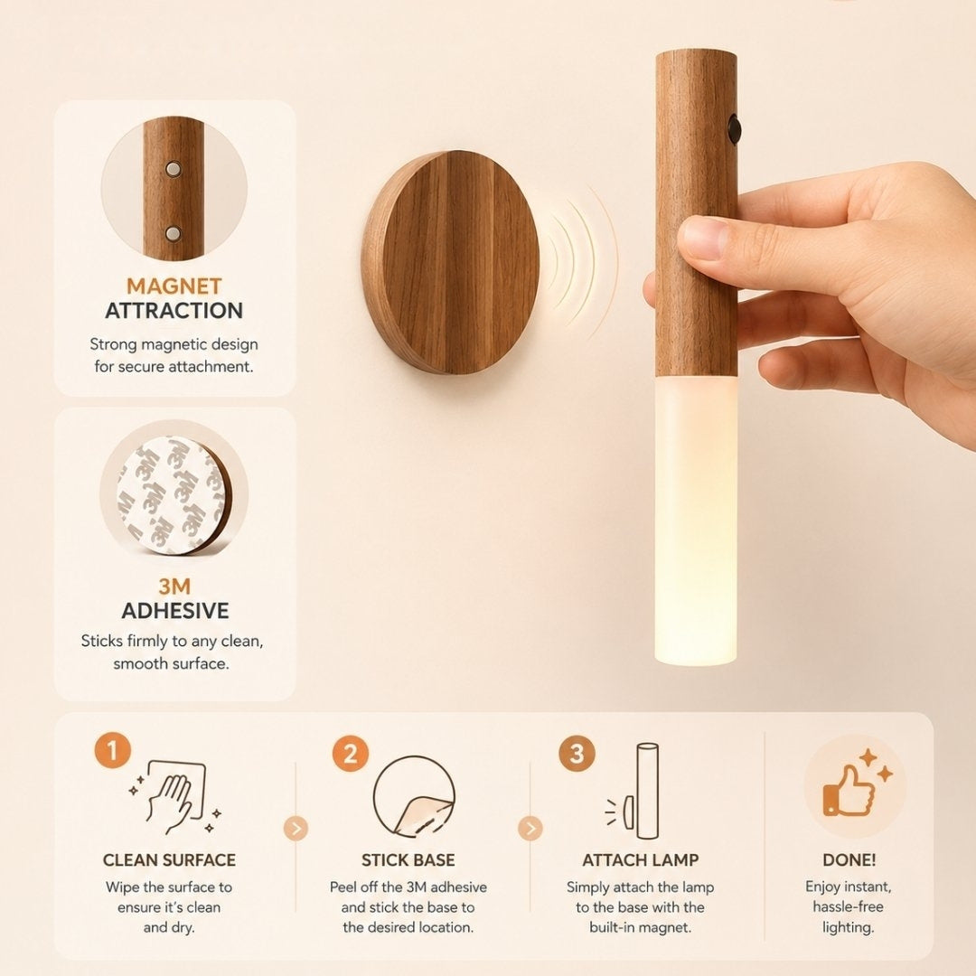 Motion Sensor Night Light with magnetic wall mount and adhesive base