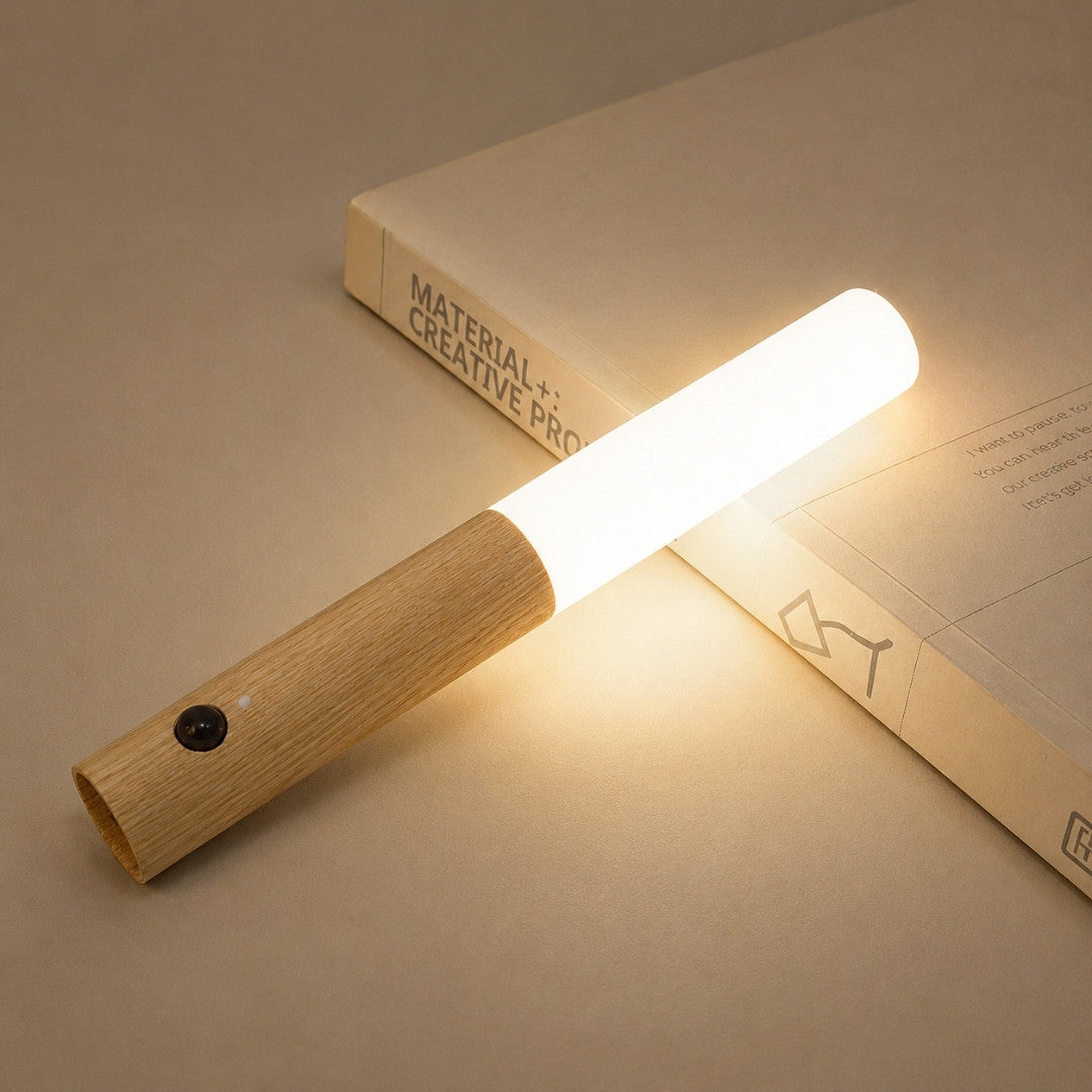 Motion Sensor Night Light with wooden housing and soft warm LED glow