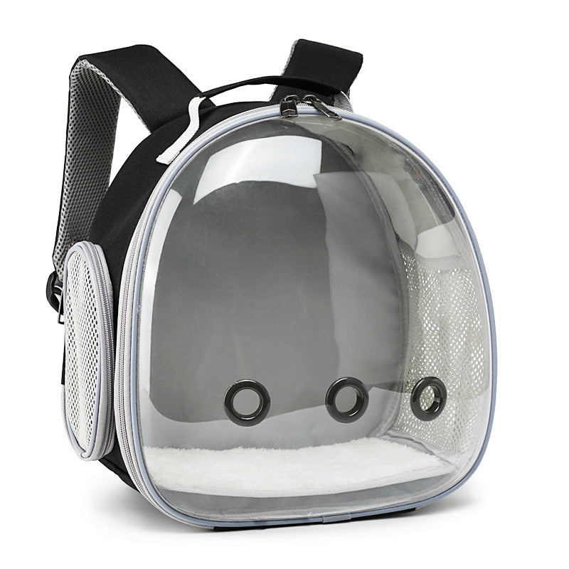 Gray small dog carrier backpack with a clear front window