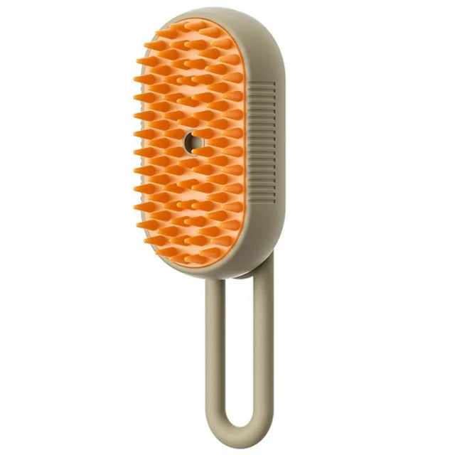 Electric pet grooming brush with soft silicone bristles shown from the front
