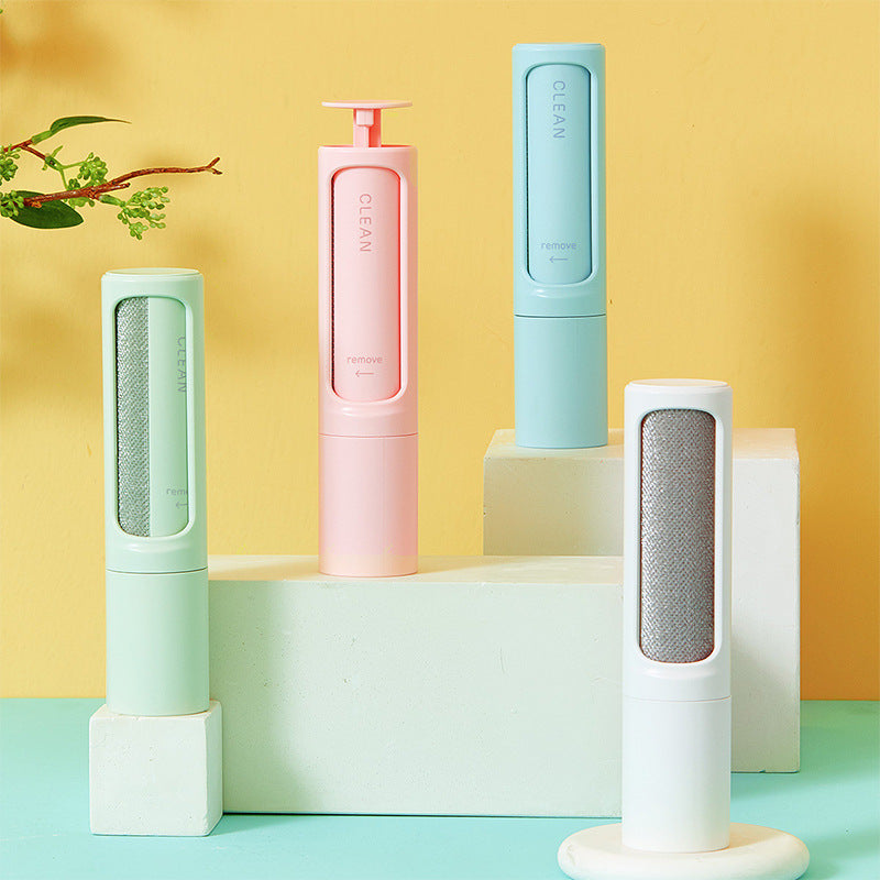 Reusable self-cleaning pet hair remover brushes displayed in multiple colors