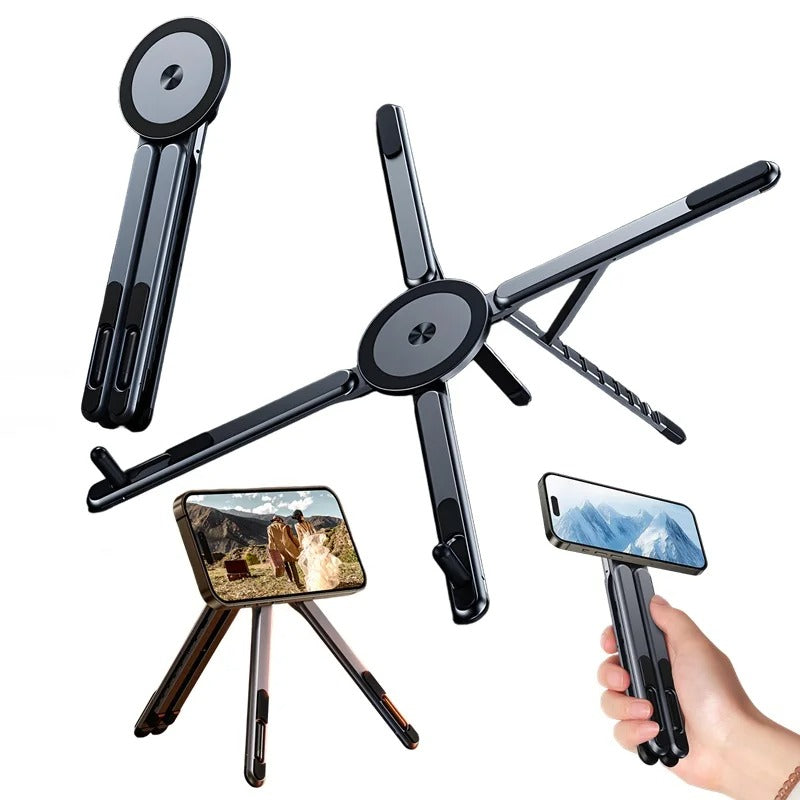 Portable foldable magnetic stand for smartphones, tablets and laptops