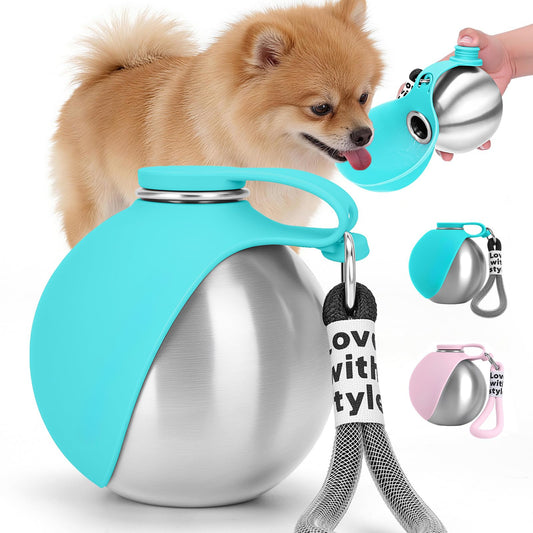 Portable pet water bottle with integrated drinking bowl for dogs