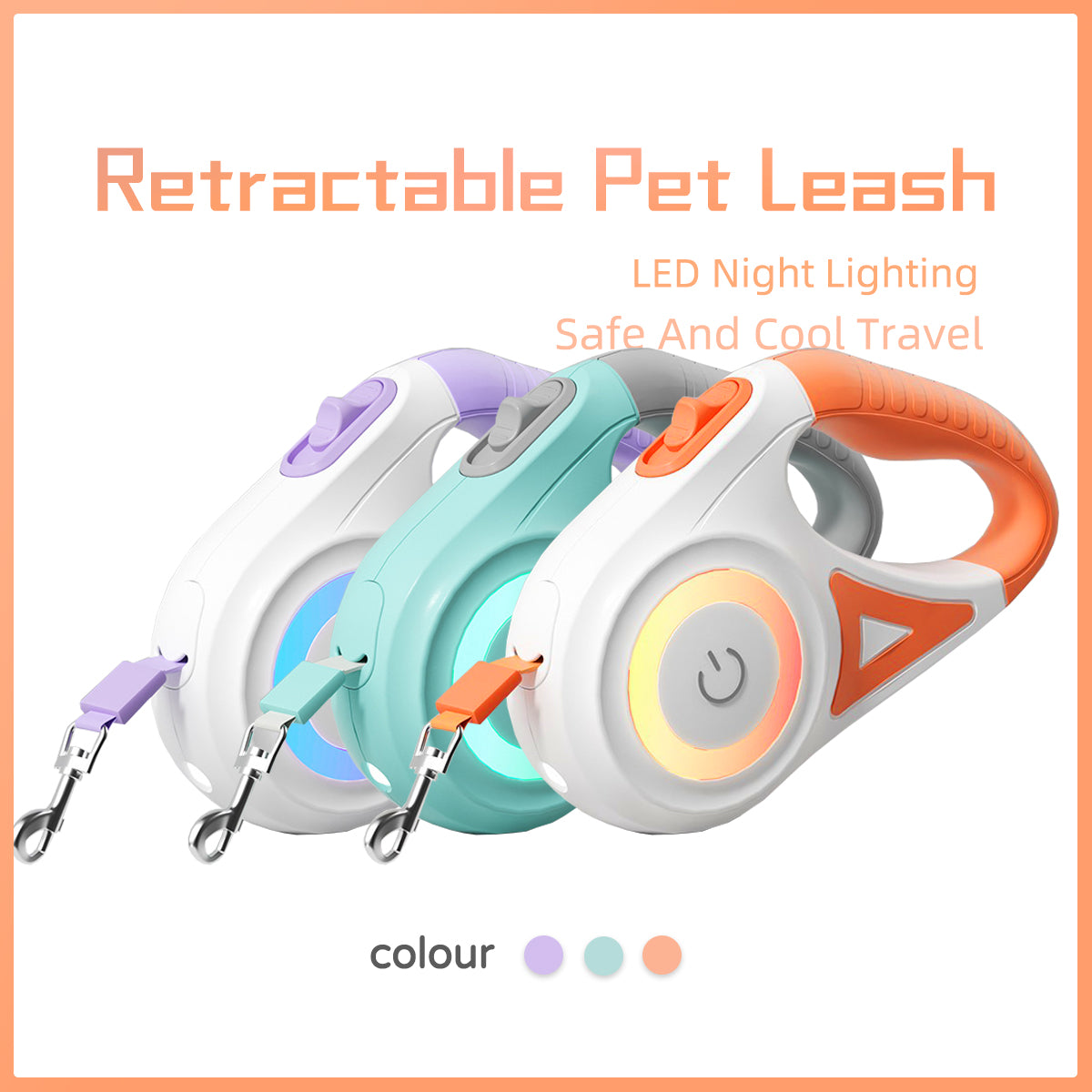 Retractable pet leash with LED lighting and automatic retractable design