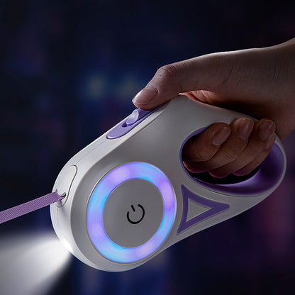 Retractable dog leash with LED spotlight and comfortable ergonomic handle