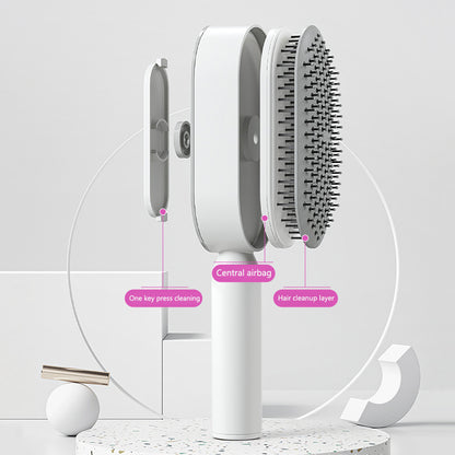 Self-cleaning hair brush with easy-release cleaning mechanism