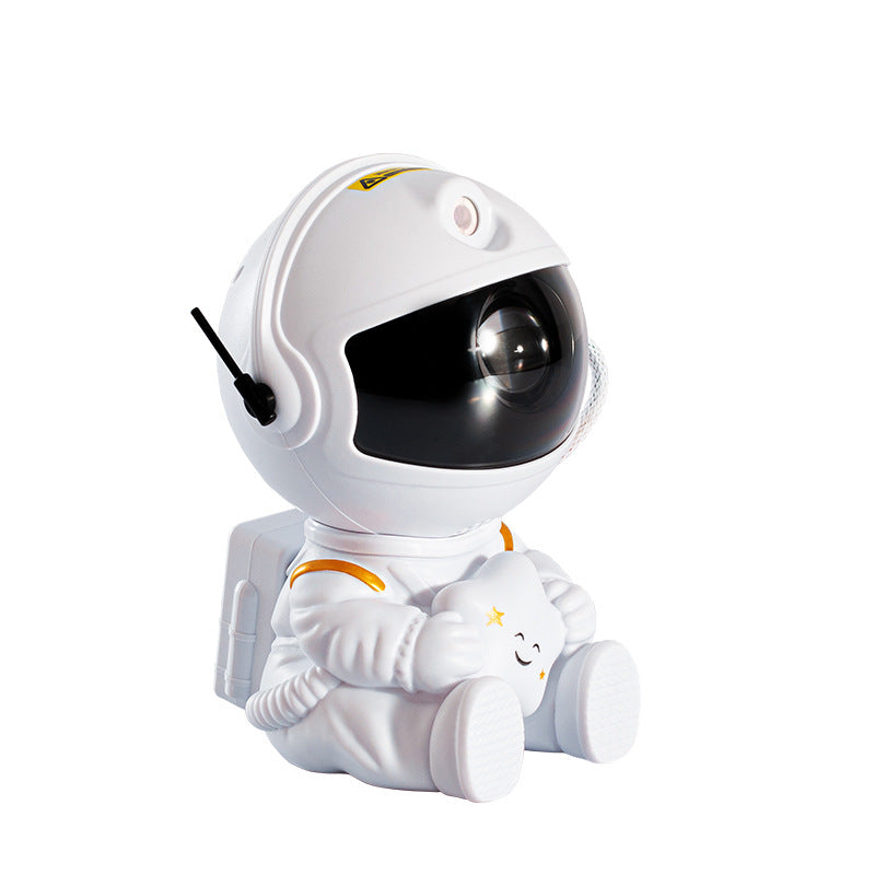 White astronaut star projector shown from an angled view