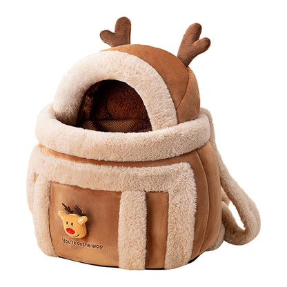Plush reindeer pet carrier backpack for cats and small dogs